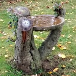 Older customer sad to see her tree gone but we have birds coming back for bird bath Bird bath from a tree stump