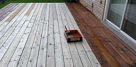 Deck cleaned and sanded prior to staining